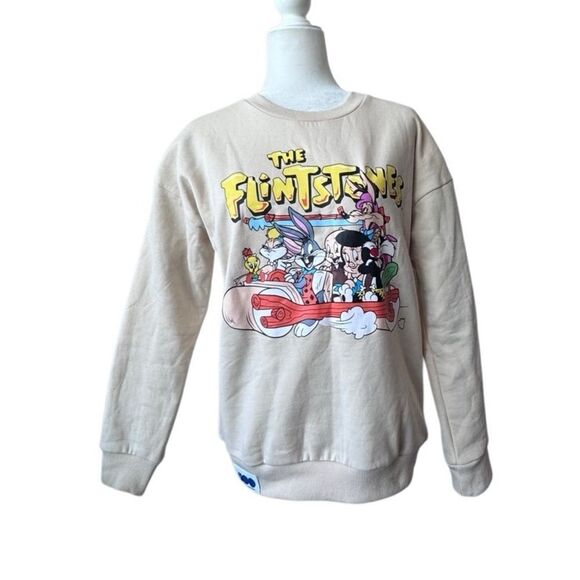 Warner Brothers Flintstone Sweatshirt Cream Graphic Long Sleeve SZ S - Picture 1 of 11